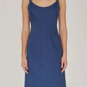 545 Denim dress with ties at shoulder